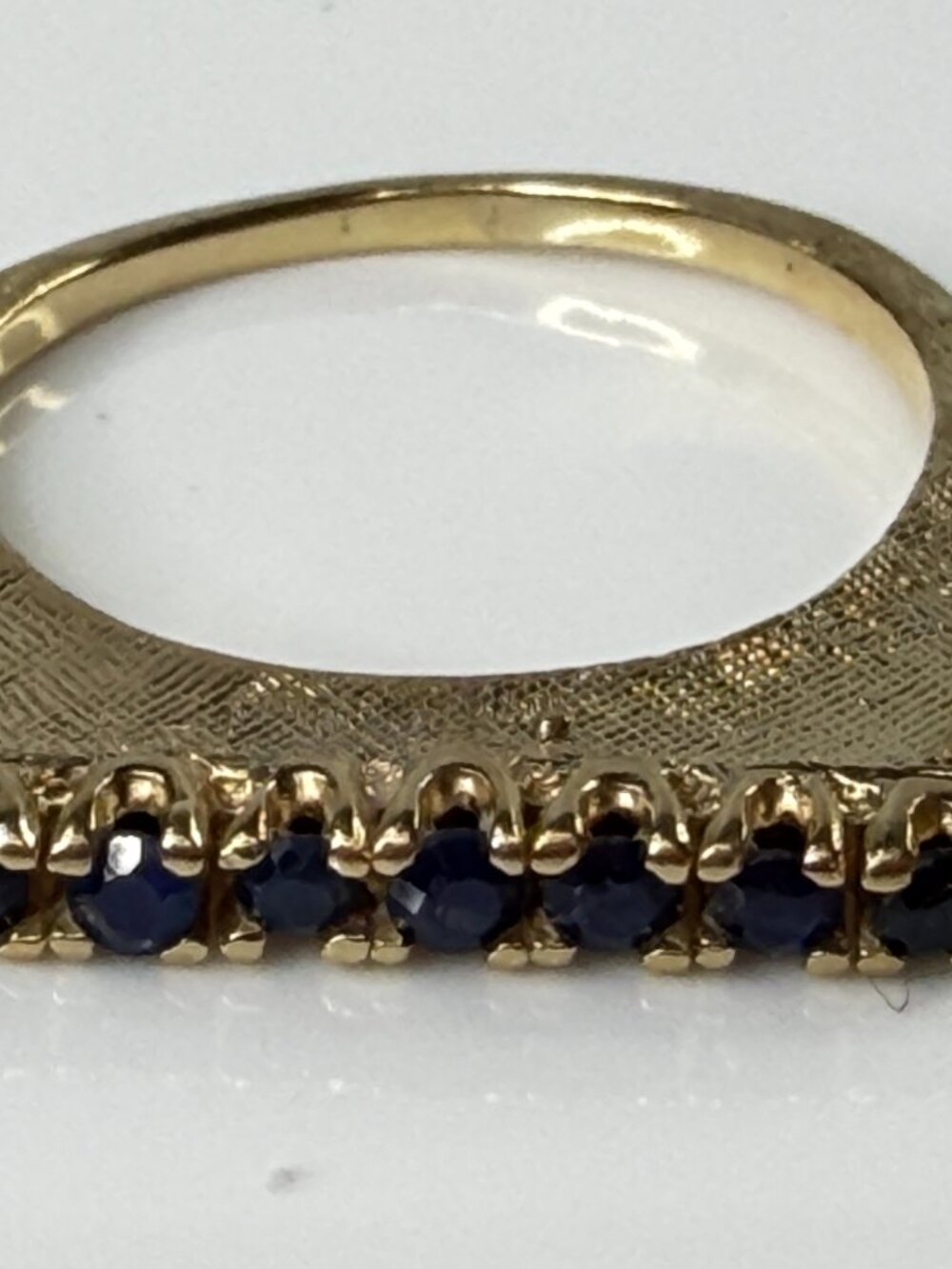 Vintage 14K Yellow 7-Stone Blue Sapphire Bar textured Ring s8 3.5gJR2178